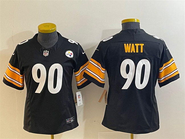 Women's Pittsburgh Steelers #90 T. J. Watt Black 2023 F.U.S.E. Stitched Football Jersey(Run Small) Women's Pittsburgh Steelers #90 T. J. Watt Black 2023 F.U.S.E. Stitched Football Jersey(Run Small)